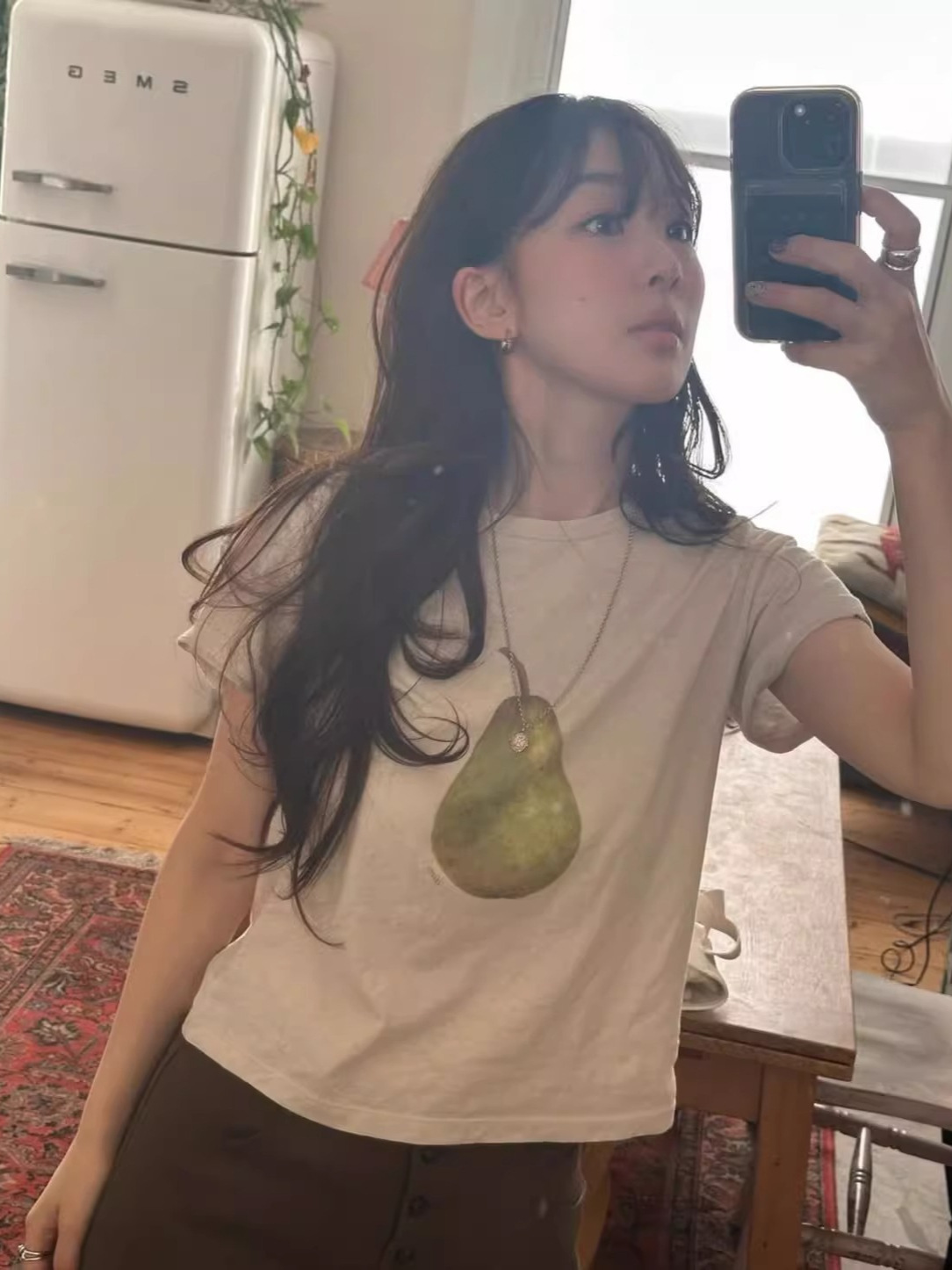 在庫あり 2025秋新作 韓国東大門fl*tta シンプルルーズペア柄プリントTシャツトップス