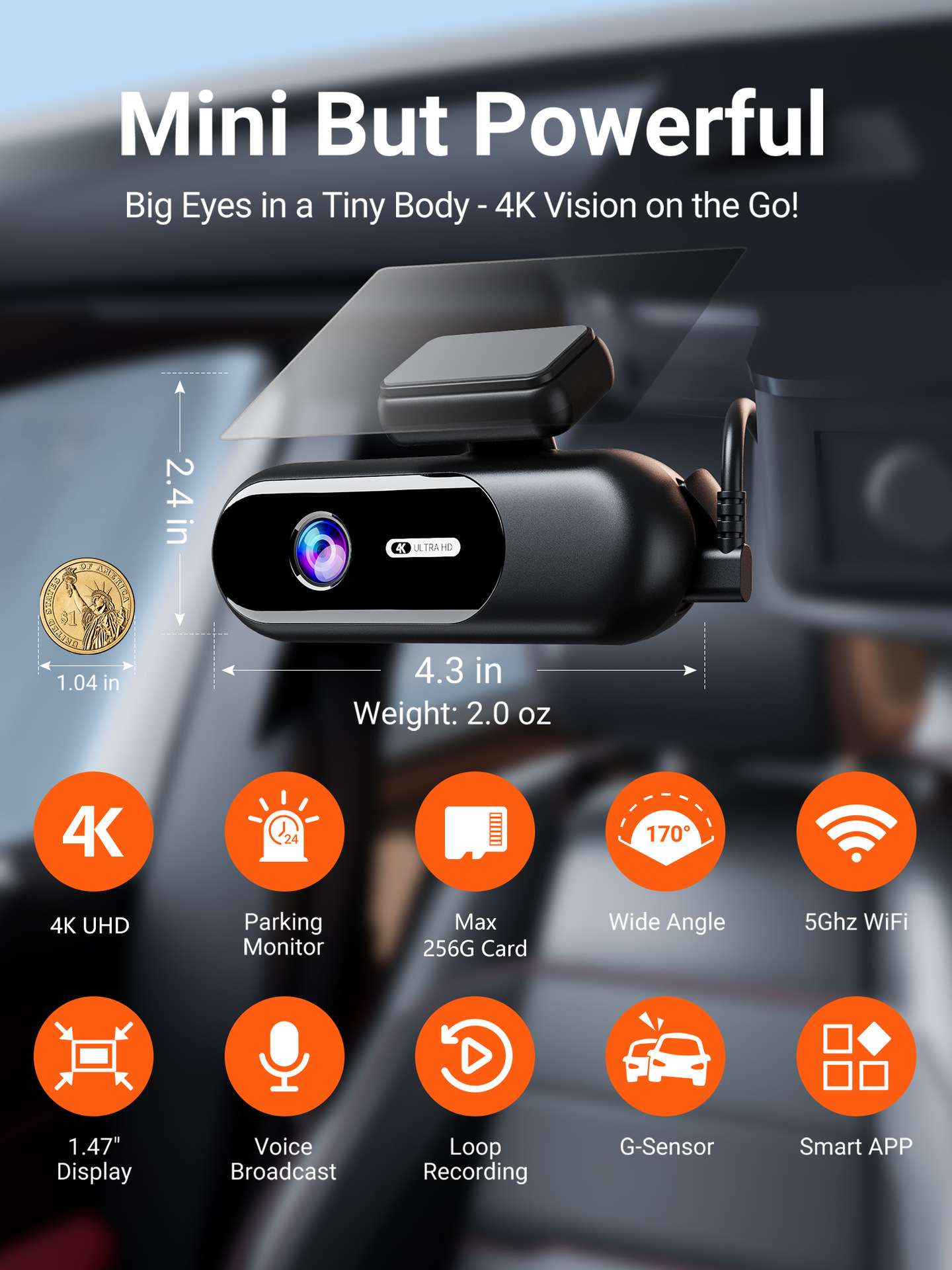 Cross-border single/dual-lens hidden dashcam, 4K high-definition wireless WIFI hidden recorder