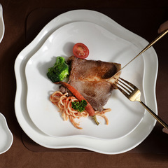 簡約純白陶瓷不規則湯盤曲邊菜盤沙拉碗創意藝術波浪擺設意境餐具