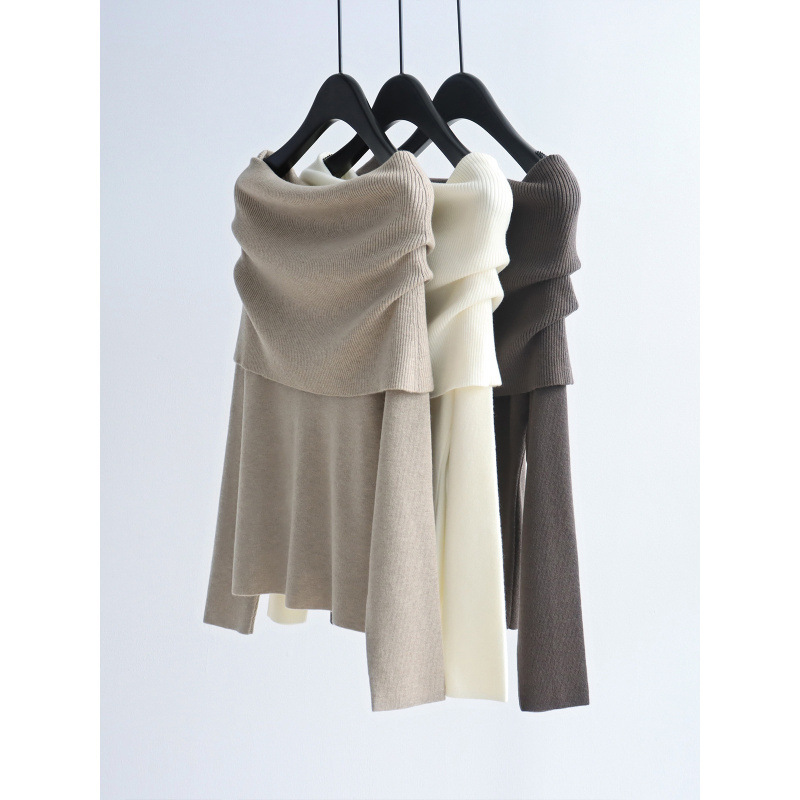 Two-Piece Wool-Blend Knit Sweater with Off-Shoulder Design, Versatile Long-Sleeve Pullover, Lazy and Gentle Style, Exposed Shoulder Top for Women Two-Piece Wool-Blend Knit Sweater with Off-Shoulder Design, Versatile Long-Sleeve Pullover, Lazy and Gentle Style, Exposed Shoulder Top for Women
