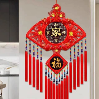 2026大号新款桃木福字挂件客厅高档手工编织中国结挂饰玄关装饰画