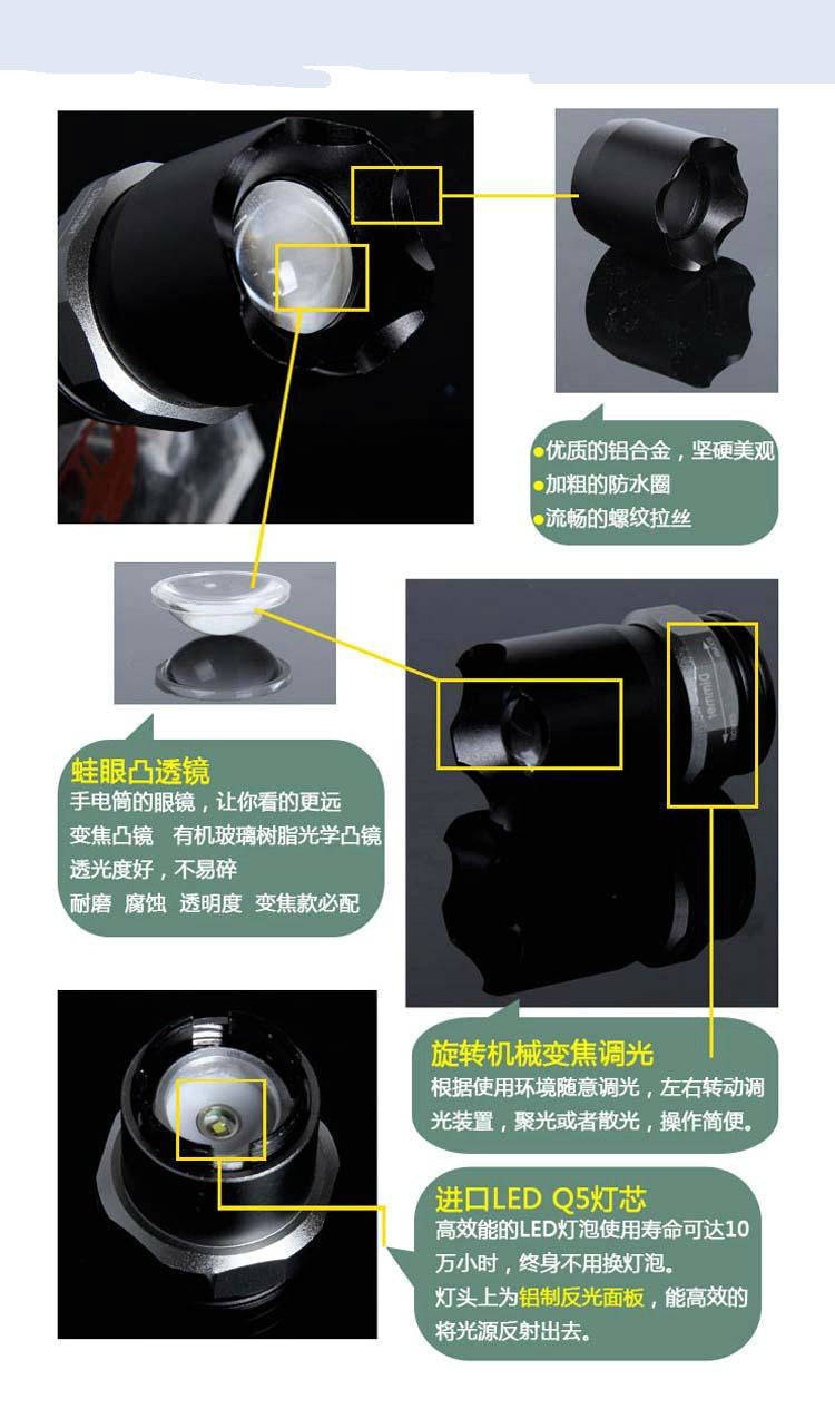 Strong light flashlight aluminum alloy three-gear zoom led charging flashlight household lighting outdoor long-range security flashlight