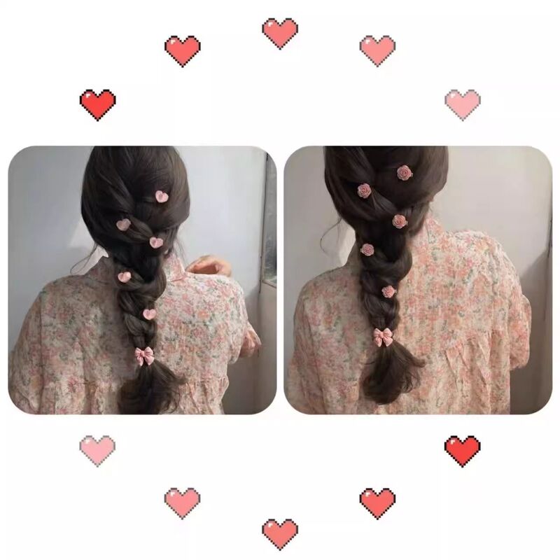 春の新鮮でかわいいピーチヘアピンインかわいい甘いリボンガールサイドクリップローズフラワークリップ|undefined