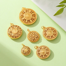 久不掉色古法沙金diy配件八宝罗盘镂空吊坠福字莲花国潮挂坠批发