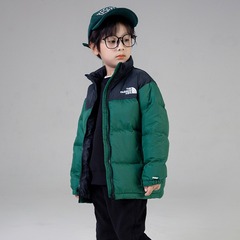 ノースフェイス同型子供用ダウンジャケット2025秋冬スタンドカラーカラーブロック男の子女の子ショート丈ホワイトダックダウン厚手ジャケット
