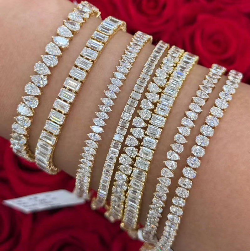 18K Gold Diamond Bracelet with Lab-Grown Diamonds Au750 Full Diamond Bracelet 2mm 3mm 4mm Custom 14K Gold Jewelry