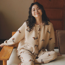 珍贵79-女士睡衣空气棉夹层纯棉加厚长袖秋冬季套装加大码家居服