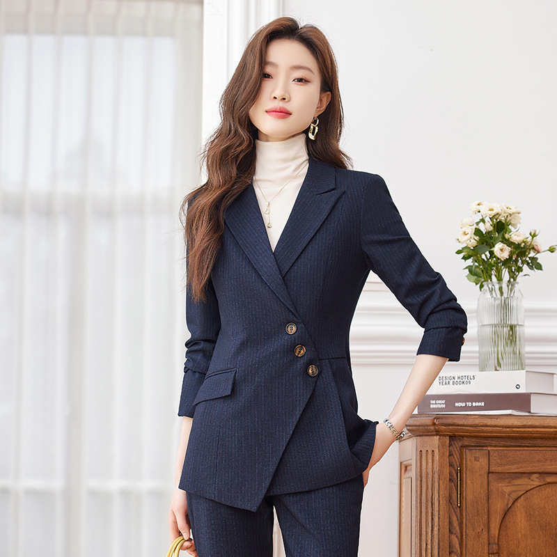 High-End Stripesd Suit Suit Women's Long-Sleeved Work Clothes Autumn and Winter 2025 New Business Wear Formal Black Suit High-End Stripesd Suit Suit Women's Long-Sleeved Work Clothes Autumn and Winter 2025 New Business Wear Formal Black Suit