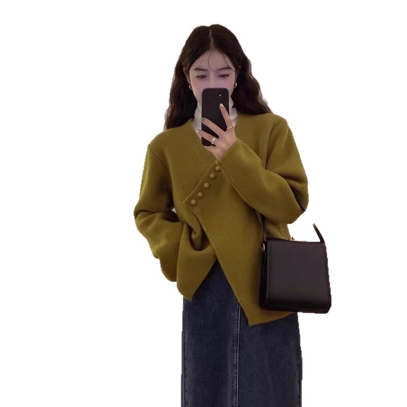 Xiaoxiangfeng ニットカーディガン女性の秋冬 2025 新しい大きいサイズ怠惰なスタイル長袖不規則なセータージャケットトップ|undefined