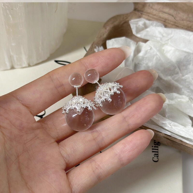 前后两戴皇冠圆球耳环女耳饰轻奢高级感2025新款爆款耳钉小众独特|undefined