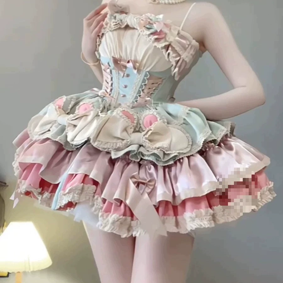 Платье Лолиты Французская первая любовь Молочный кролик Театр Молочно-зеленое атмосферное пышное платье принцессы