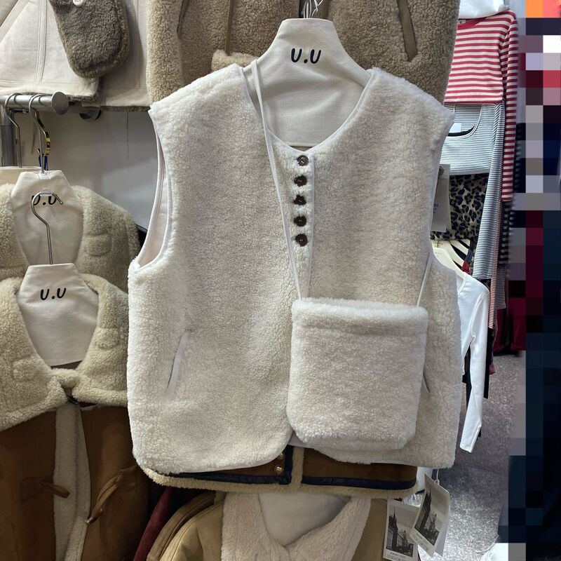 Elegant Wool Style Small Chanel Style Vest Autumn and Winter Overlapping All-match Casual Fur One Ware Women's Vest (with Bag)