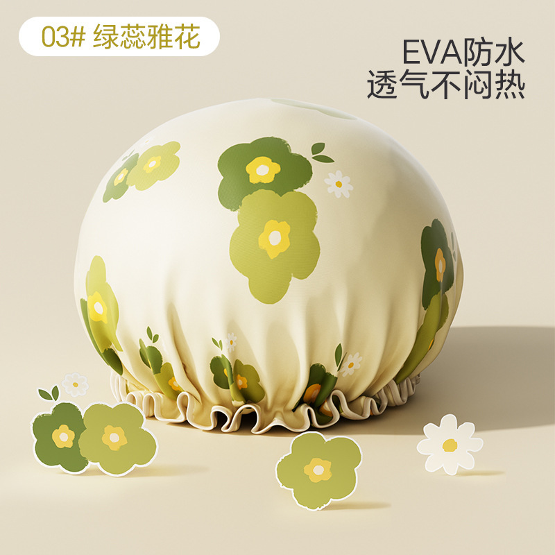 浴帽双层卡通防水洗澡帽新款家用防油烟成人加厚PEVA防水沐浴帽子|undefined