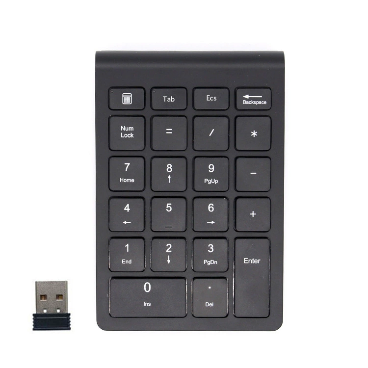 22-key wireless numeric keypad, Bluetooth 5.0 / 2.4G, ABS scissor-switch, battery-powered 2×AAA