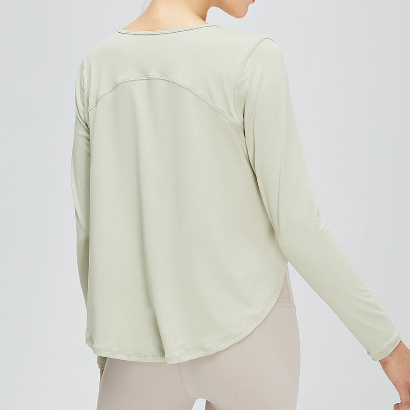 Camiseta de manga larga transpirable curvada de mujer de secado rápido fitness ropa de yoga