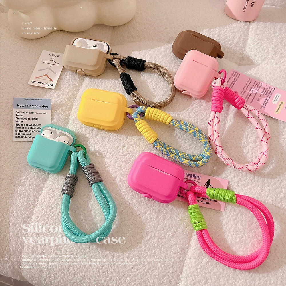 Силиконовый чехол для AirPods совместимый с AirPods 1–4 и AirPods Pro 1–3, контрастная полосатая цепочка-держатель