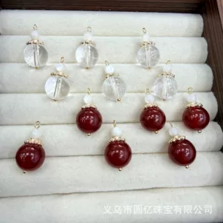 天然12mm白水晶红玛瑙蝶贝珠镀真金滴溜diy手链项链耳饰配件批发