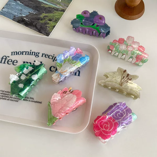 Korean Girl Dopamine Tulip Reed Clip Cute Girl Funny Acrylic Shark Clip on the Back of the Head