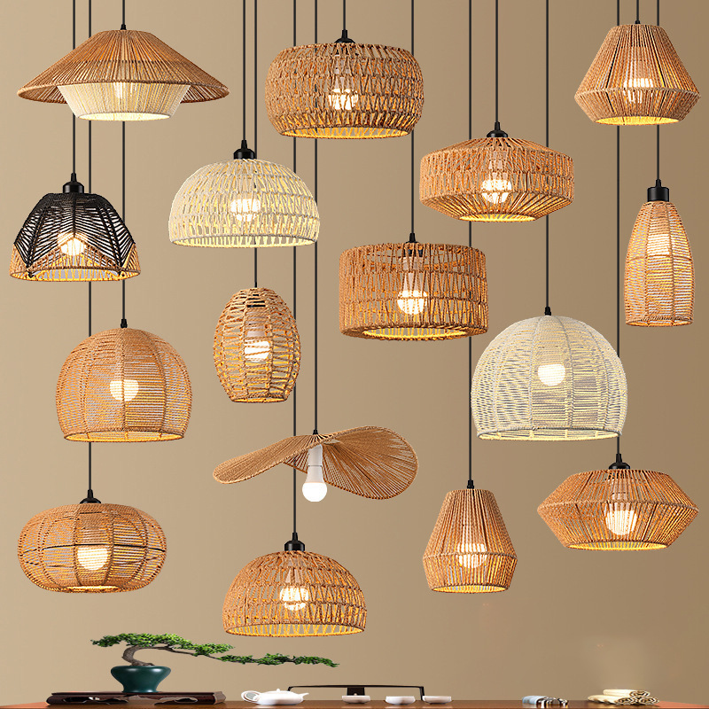 Nuevo candelabro de comedor de salón de té chino, sala de estar, lámpara antigua, sala de estudio de tatami, entrada, candelabro de ratán creativo, lámpara de bar