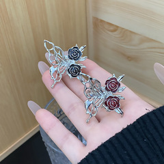 新中式復古暗黑系甜酷雙色山茶花開口戒指氣質網狀簡約輕奢指環