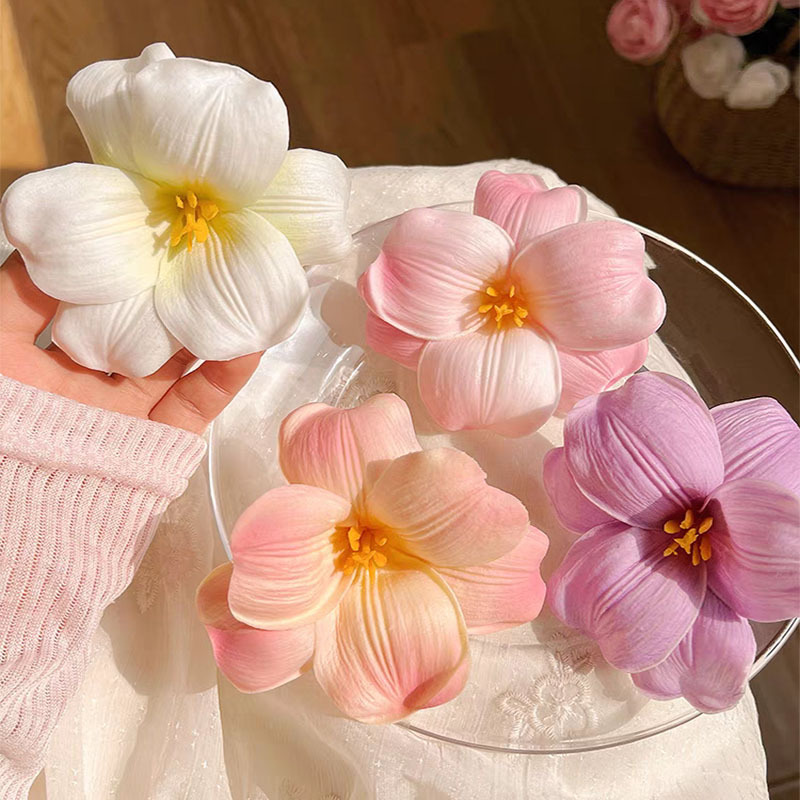 Flower, Plumeria Pattern Spring&Summer Season Elegant Sweet Women's Flower Plumeria Foam Hair Clip