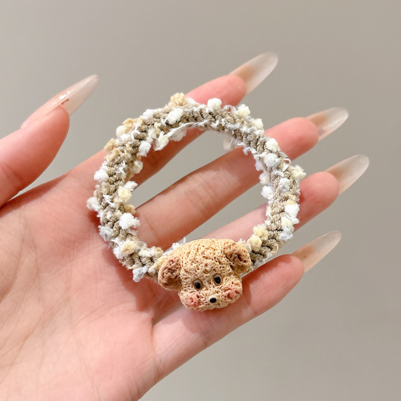 Japón lindos perros de dibujos animados peluche anillo de pelo de color nuevo ins cabello de niña cuerda de cabeza de dibujos animados de cola de caballo