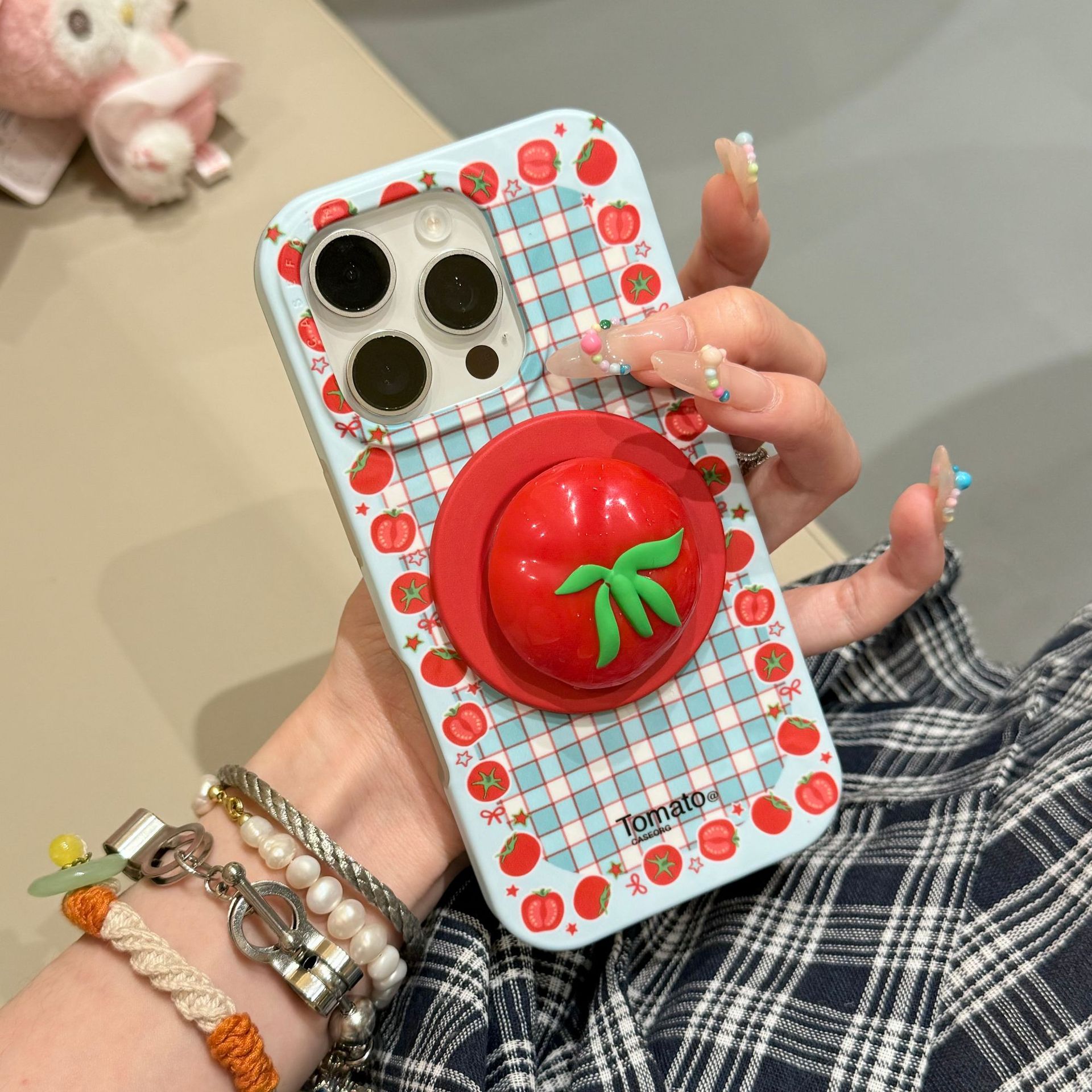 Lindo tomate fresco a cuadros azul y blanco para Apple 16ProMax funda para teléfono móvil 15Pro magnético 14/13 hembra