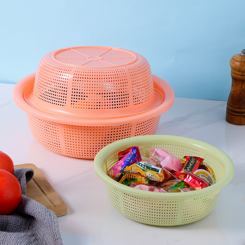 Hollow Draining Basket Three-Piece Set for Home Use, Thickened Vegetable Washing Basket, Kitchen Rice Washing Sieve, Rice Washing Basin, Fruit and Vegetable Draining Basin Wholesale