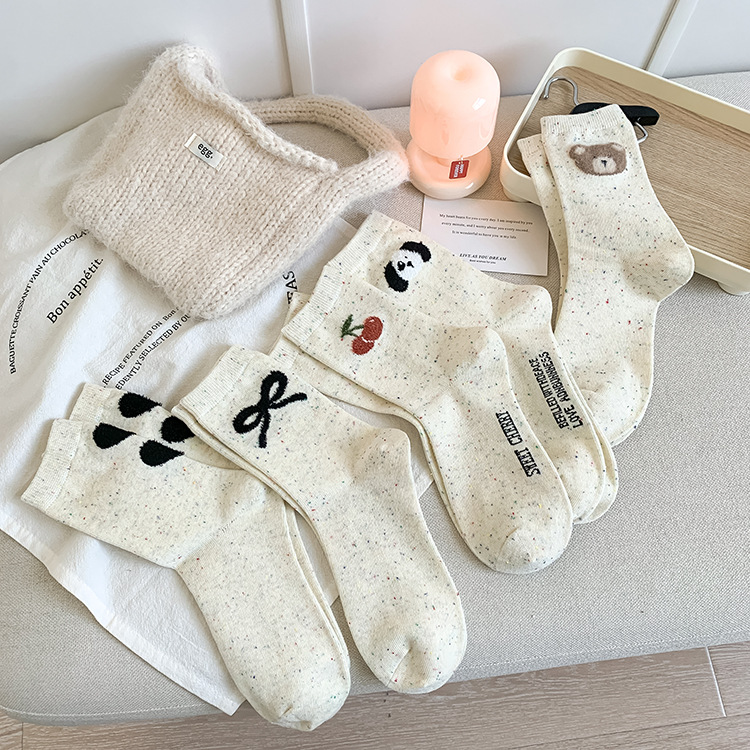 40g Weight Casual Elegant Lady Women's Cherry Bear Cotton Crew Socks A Pair