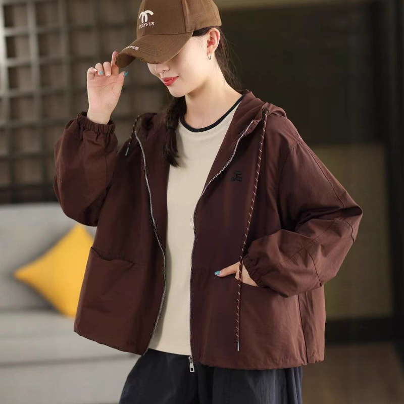 秋季新款 复古棉挺括连帽风衣外套女时尚抽绳摆宽松夹克外搭9901|undefined