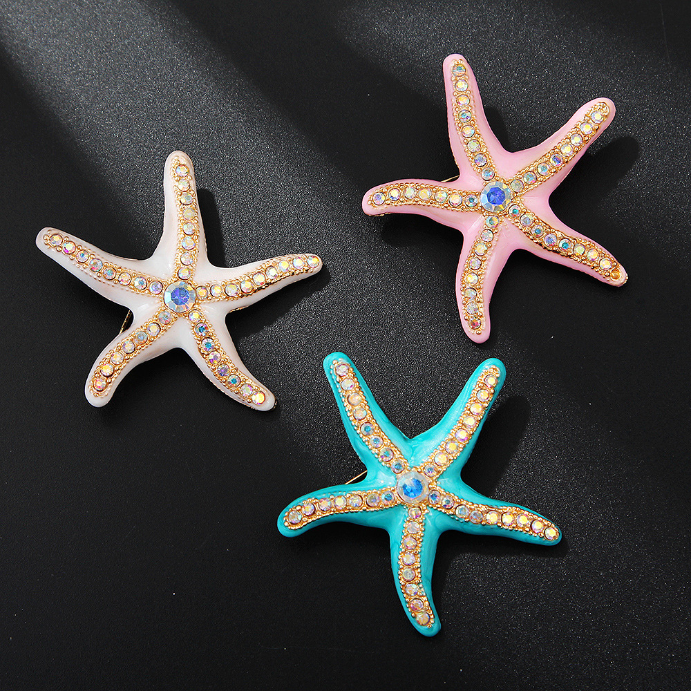 Enamel starfish brooch for women's summer clothing, men's hat decoration pin, metal light luxury accessory, starfish brooch