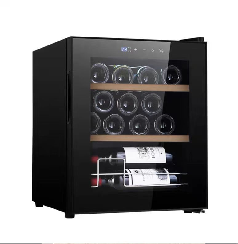 Gabinete de vino doméstico Petier, refrigerador, puerta de vidrio transparente de una sola puerta, 15 bebidas pequeñas, té, refrigerador de vino