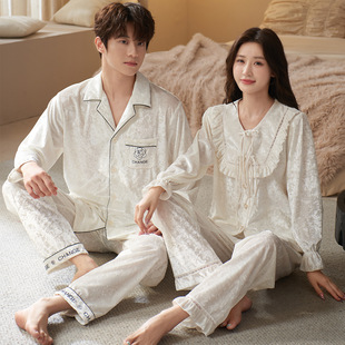 Mu Yixuan New Chinese-style Golden Velvet Couple Pajamas Women's Autumn and Winter fleece-lined Long-sleeved Guofeng Home Clothes Men's suit