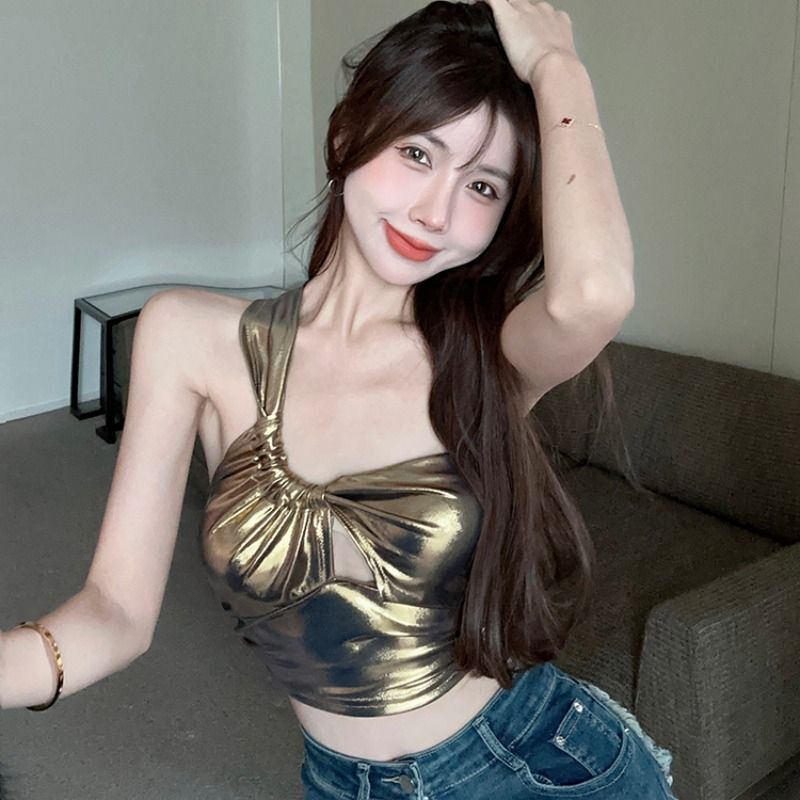 New Korean Style Sexy Hot Girl Design One-Shoulder Suspender Tube Top Female Hot Girl Top Wrapped Chest Shirt