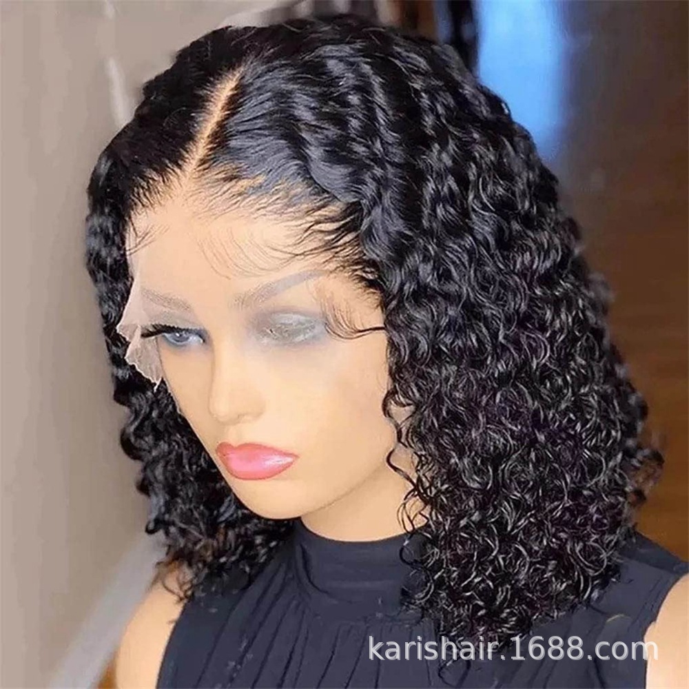 Pelucas Bob rizado profundo corto pelo humano real frente encaje diadema 13x4 pelucas frontales