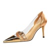 Night club women’s shoes transparent hollow out shallow mouth pointed metal belt buckle high heel single shoes