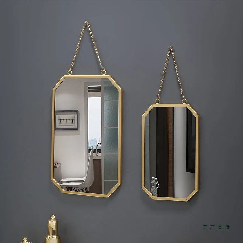 Creative Punch-Free Wall-Mounted Makeup Mirror Bathroom Vanity Mirror Bathroom Vanity Mirror Iron Nordic Round Mirror