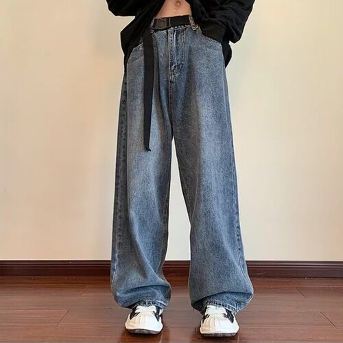 Pure Color Retro Men's Loose Belt Straight Leg Pants Japanese Wide Leg Pants Streetwear Brand High Street Daddy Pants Dropshipping