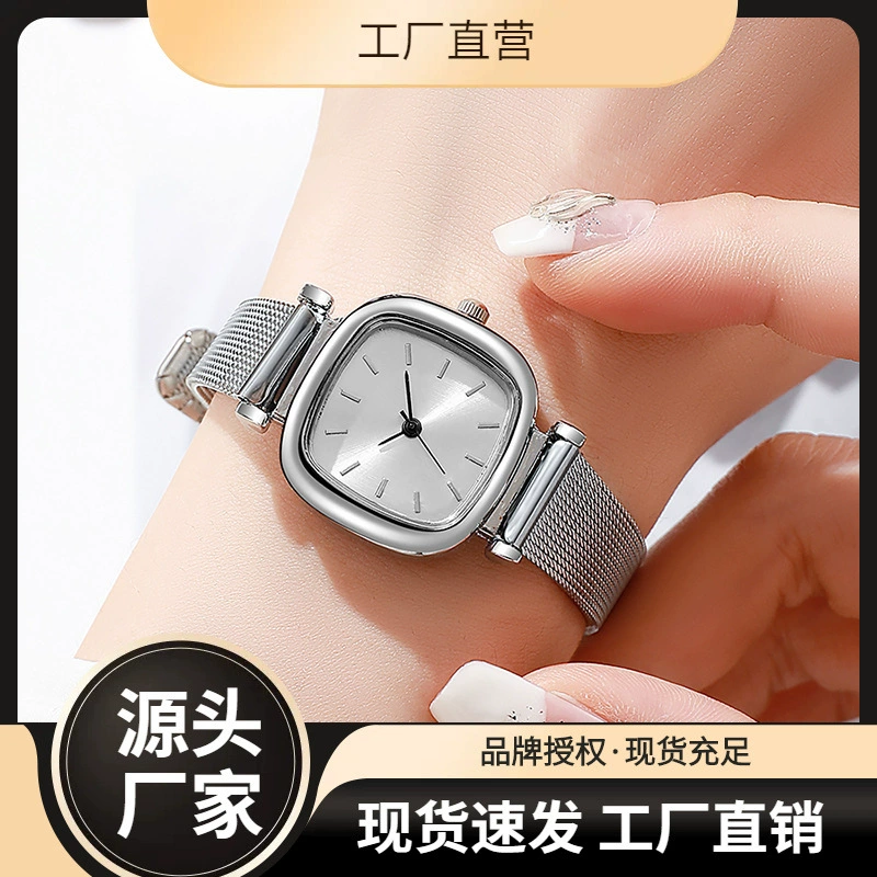 Модные женские часы в стиле INS, оптовая продажа, компактные элегантные женские часы с сетчатым ремешком.