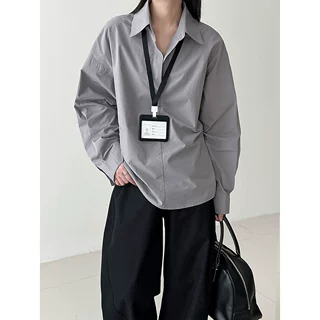 NS韩系POLO领休闲衬衫女25秋季新款设计系带收腰显瘦复古小衫3720
