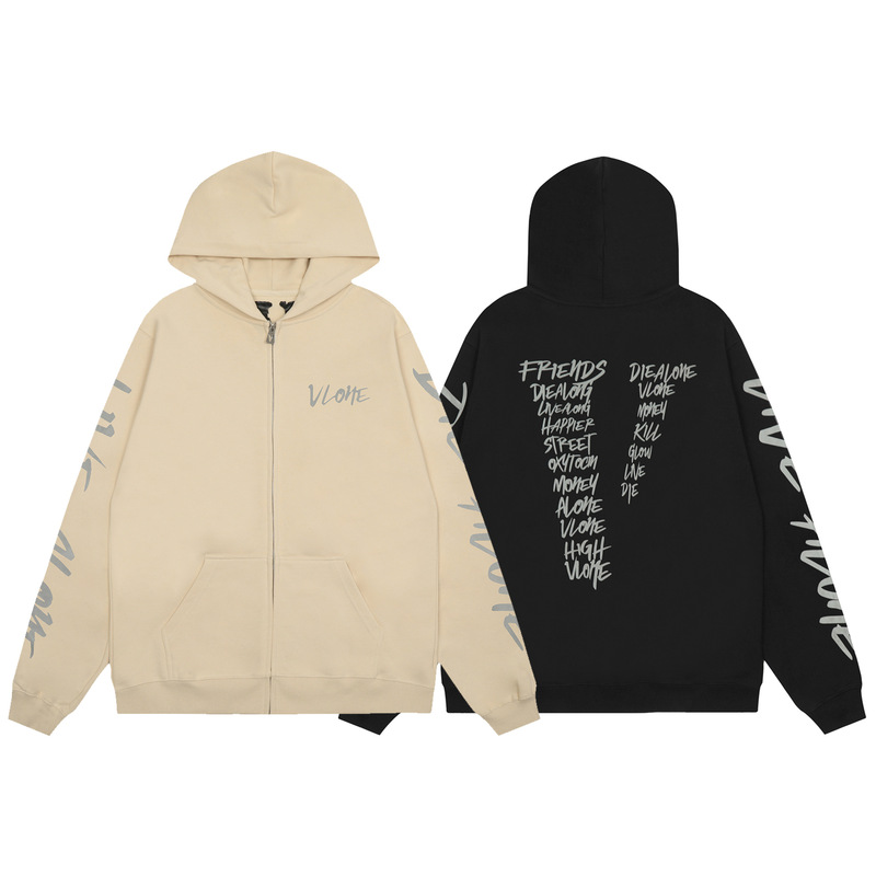 2024 Autumn and Winter New Style V@Lone Signature Large V Letter Cardigan Hooded Sweatshirt Jacket One Piece Wholesale Dropshipping