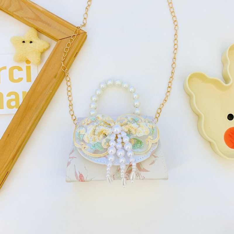 Hermoso bolso de arco de perla para niños nuevo estilo antiguo bolso de borda estilo chino colorido bolso de hombro con diamantes