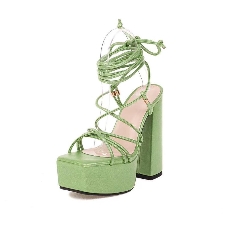2023 New Summer Platform High Waterproof Platform Hate Sky High Heels Super Long Strap Large Size Women's Sandals
