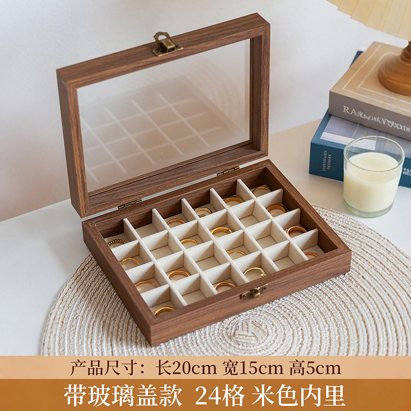 胡桃木纹首饰盒便携带盖防尘戒指项链耳钉耳饰高级感饰品收纳盒|undefined