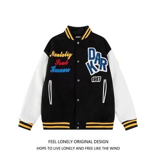 Trendy Chinese-Style Flocked Embroidered Letter Baseball Jacket for Men and Women 2025 Spring and Autumn New Color-Blocking Loose Couple Coat Jacket Trendy