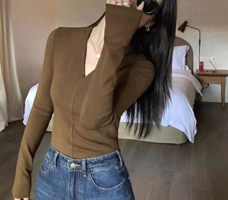 纯色v领针织打底衫女秋冬新款内搭毛衣纯欲修身显瘦百搭长袖上衣|undefined