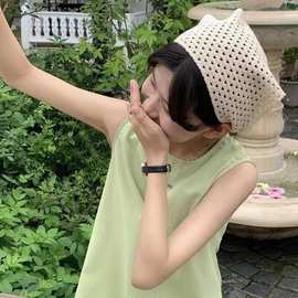 韩版三角巾手工钩花针织发带女复古网红可爱甜美小雏菊绑带包头巾