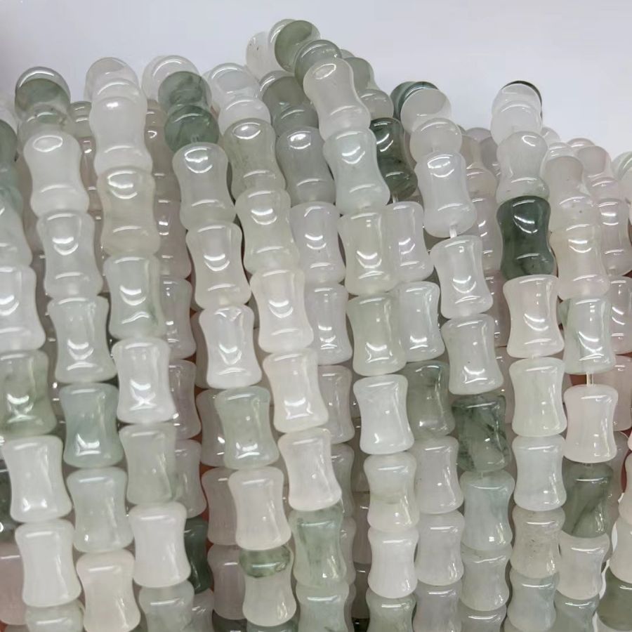 Natural Tian Shan Green Bamboo Knot Jade Bead Bracelet and Necklace Semi-Finished Wholesale Accessory DIY Bamboo Knot Beads