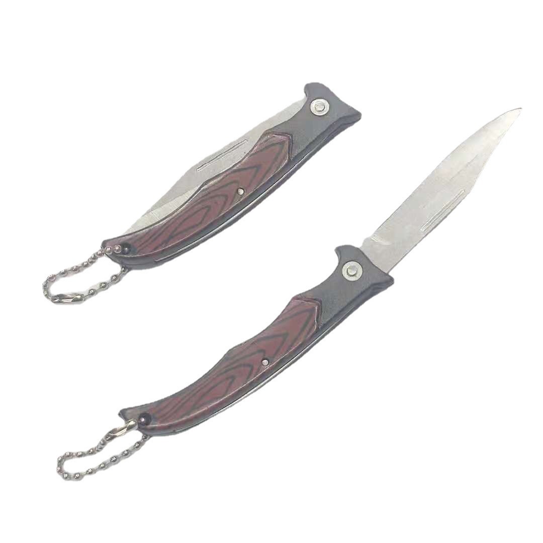 木纹折叠刀 带链便携小刀 小水果刀 云南一元两元店地摊