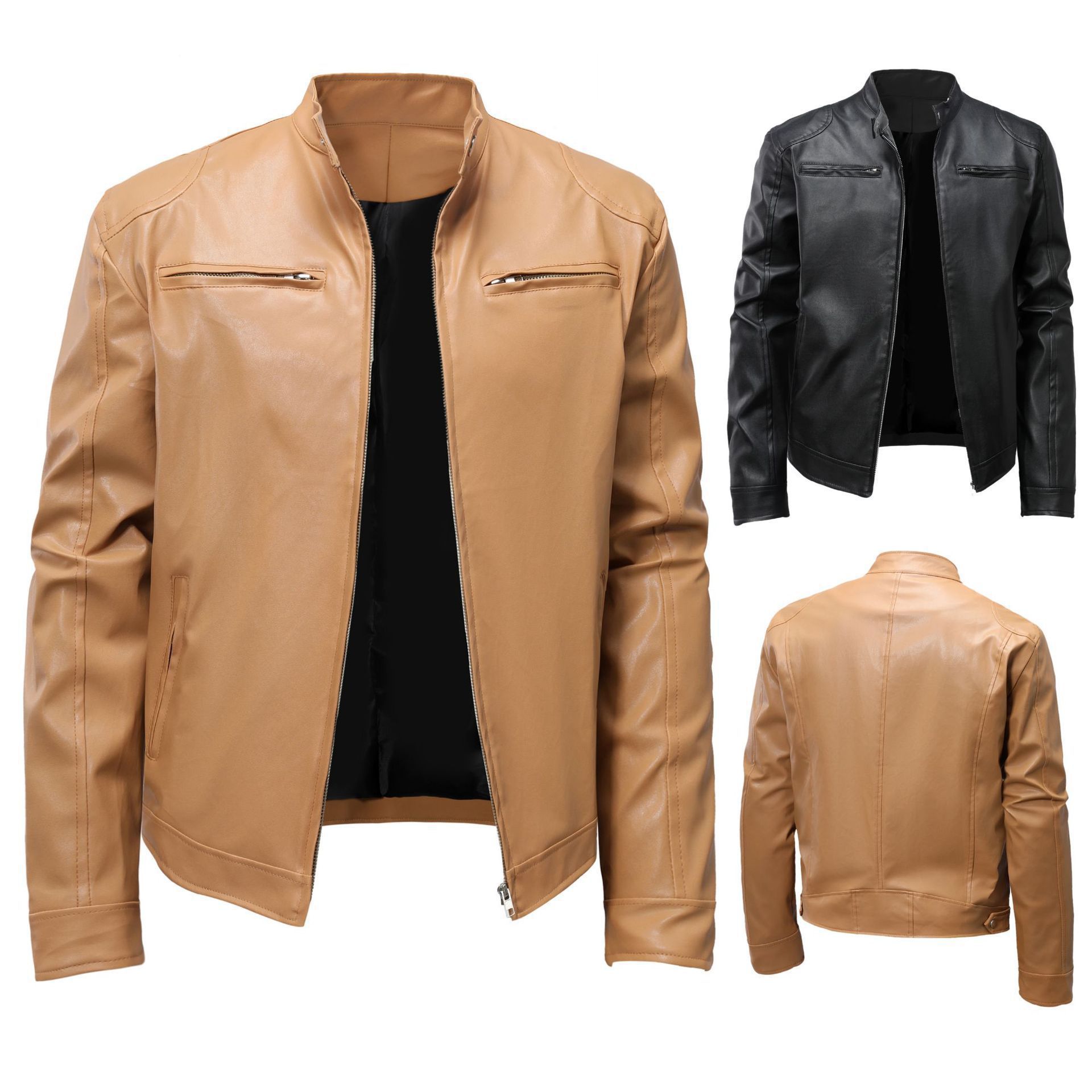 Foreign trade Wish AliExpress new autumn and winter European and American men's leather jacket, plus size fashion slim fit leather coat